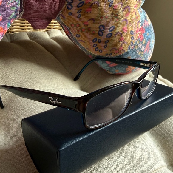 Ray-Ban Tortoise Shell with blue inside Rectangular Glasses - Picture 3 of 7